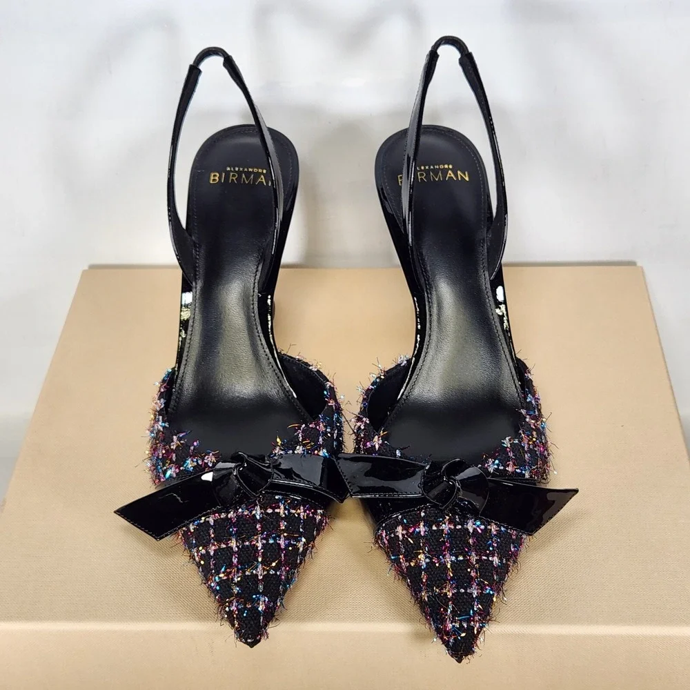 Alexandre Birman Clarita Bell Slingback Heels Women Size 40 Multi Black Tweed